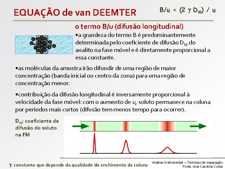 EQUAÇÃO de van DEEMTER B/u = (2 DM) / u o termo B/u (difusão