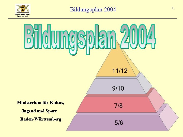 Bildungsplan 2004 Ministerium für Kultus, Jugend und Sport Baden-Württemberg 1 