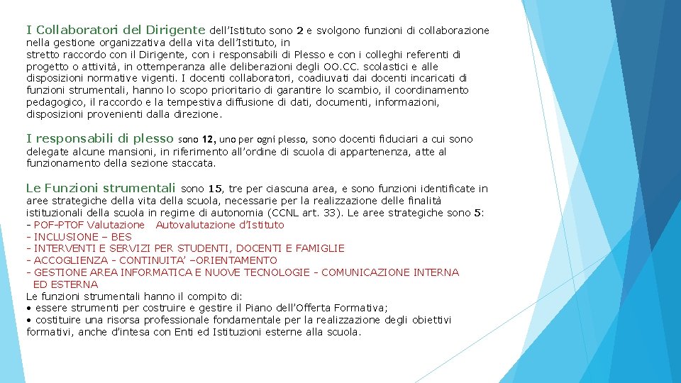 I Collaboratori del Dirigente dell’Istituto sono 2 e svolgono funzioni di collaborazione nella gestione I Collaboratori del Dirigente dell’Istituto sono 2 e svolgono funzioni di collaborazione nella gestione