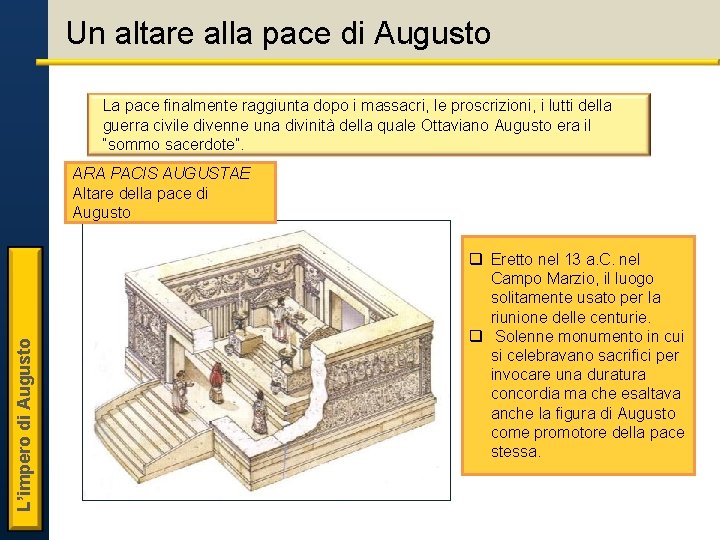 Un altare alla pace di Augusto La pace finalmente raggiunta dopo i massacri, le Un altare alla pace di Augusto La pace finalmente raggiunta dopo i massacri, le