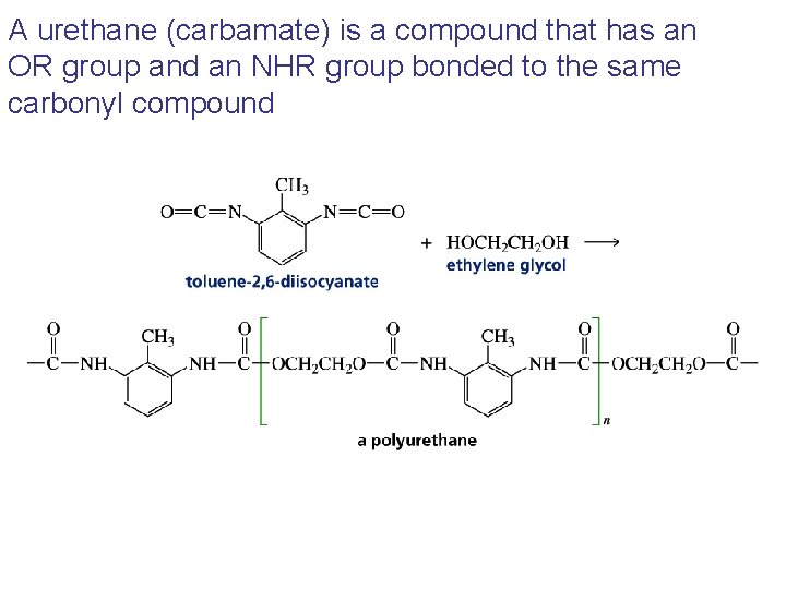 A urethane (carbamate) is a compound that has an OR group and an NHR