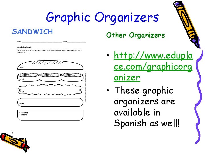 Graphic Organizers SANDWICH Other Organizers • http: //www. edupla ce. com/graphicorg anizer • These