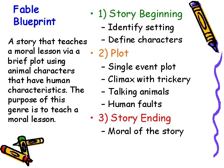 Fable Blueprint A story that teaches a moral lesson via a brief plot using