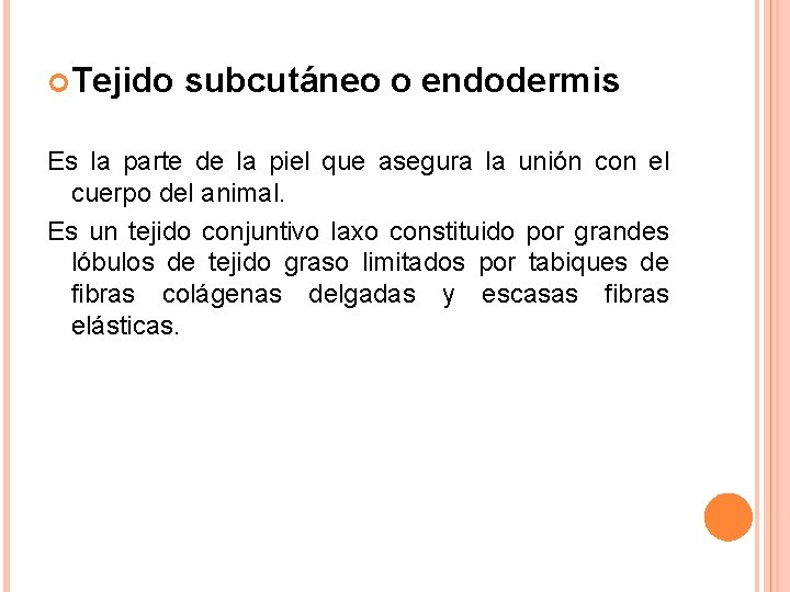Tejido subcutáneo o endodermis Es la parte de la piel que asegura la Tejido subcutáneo o endodermis Es la parte de la piel que asegura la