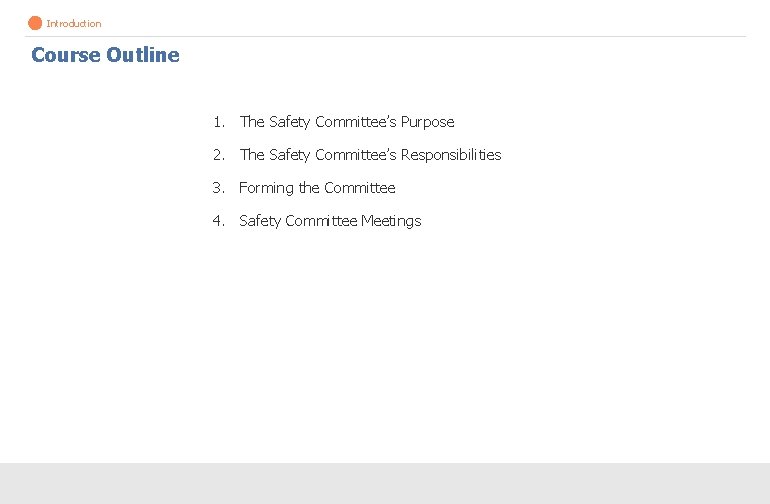  Introduction Course Outline 1. The Safety Committee’s Purpose 2. The Safety Committee’s Responsibilities