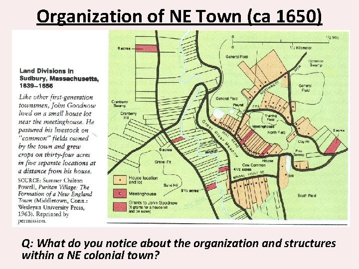 Organization of NE Town (ca 1650) Q: What do you notice about the organization