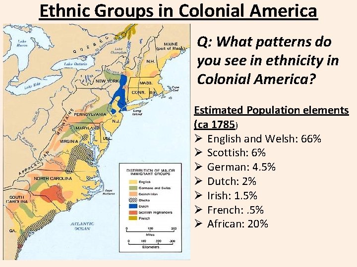 Ethnic Groups in Colonial America Q: What patterns do you see in ethnicity in