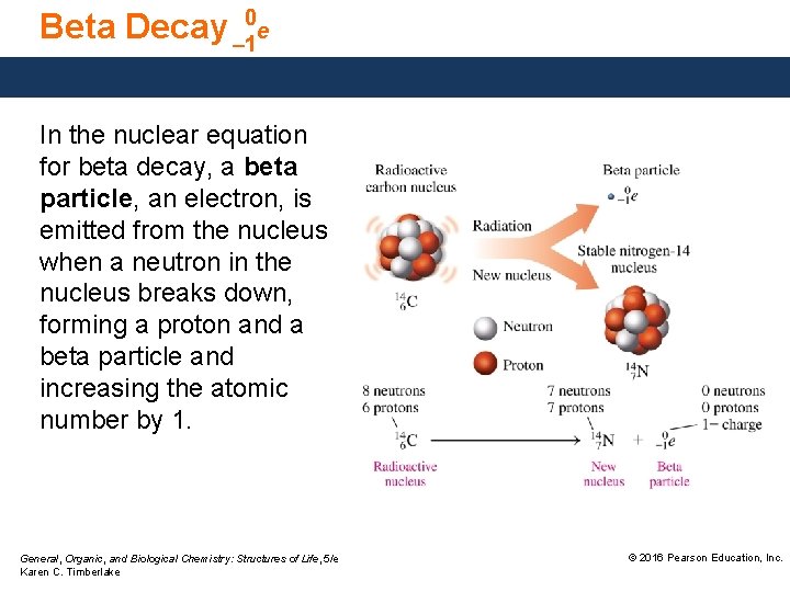 Beta Decay – 10 e In the nuclear equation for beta decay, a beta