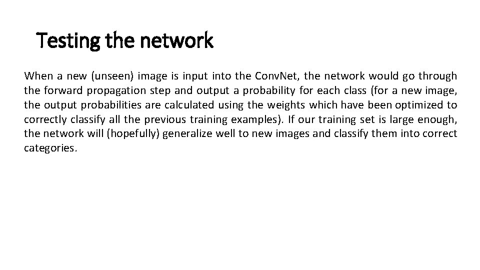  Testing the network When a new (unseen) image is input into the Conv.