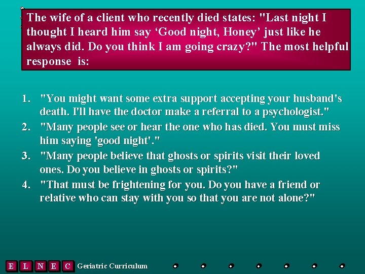 The wife of a client who recently died states: "Last night I thought I