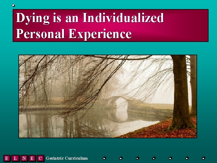 Dying is an Individualized Personal Experience E L N E C Geriatric Curriculum 