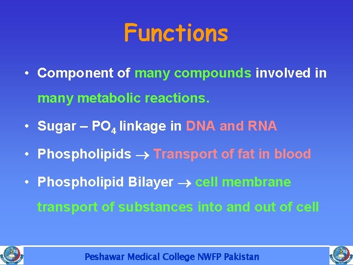 Functions • Component of many compounds involved in many metabolic reactions. • Sugar –