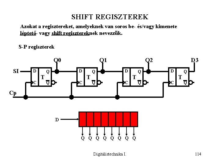 SHIFT REGISZTEREK Azokat a regisztereket, amelyeknek van soros be- és/vagy kimenete léptető- vagy shift