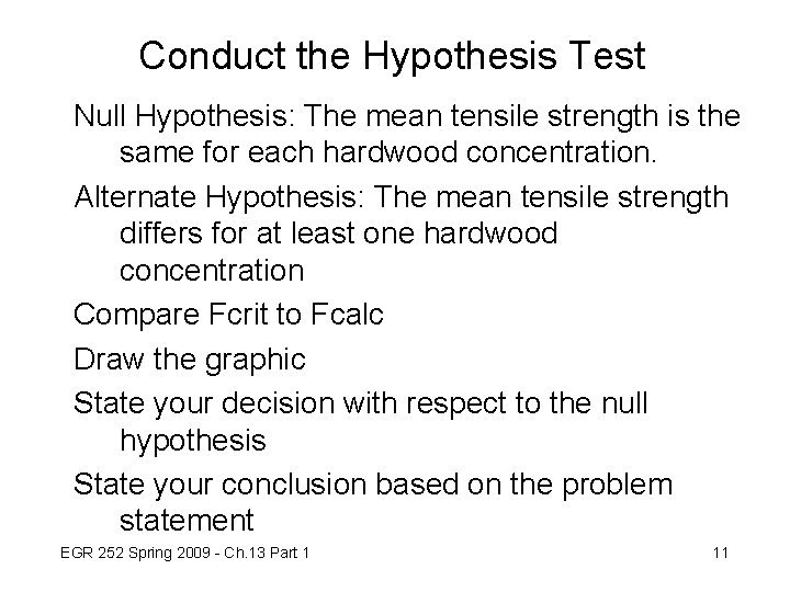 Conduct the Hypothesis Test Null Hypothesis: The mean tensile strength is the same for Conduct the Hypothesis Test Null Hypothesis: The mean tensile strength is the same for