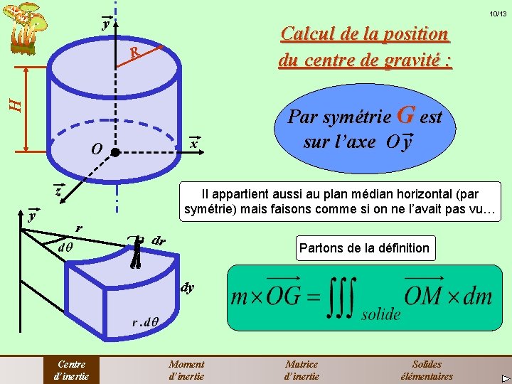 10/13 y Calcul de la position du centre de gravité : H R x