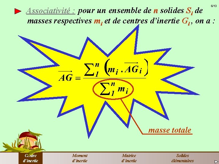 6/13 Associativité : pour un ensemble de n solides Si de masses respectives mi