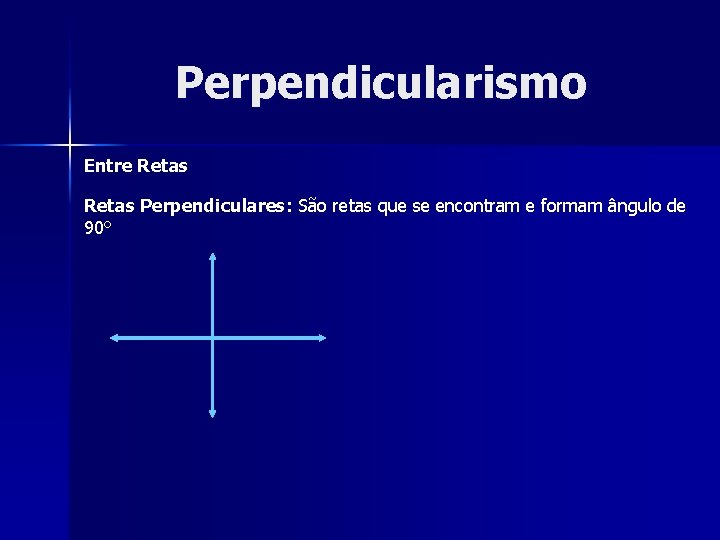 Perpendicularismo Entre Retas Perpendiculares: São retas que se encontram e formam ângulo de 90°