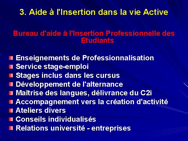 3. Aide à l'Insertion dans la vie Active Bureau d'aide à l'Insertion Professionnelle des