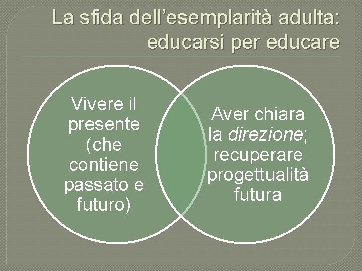 La sfida dell’esemplarità adulta: educarsi per educare Vivere il presente (che contiene passato e