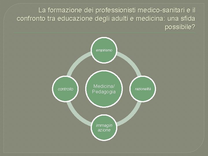 La formazione dei professionisti medico-sanitari e il confronto tra educazione degli adulti e medicina: