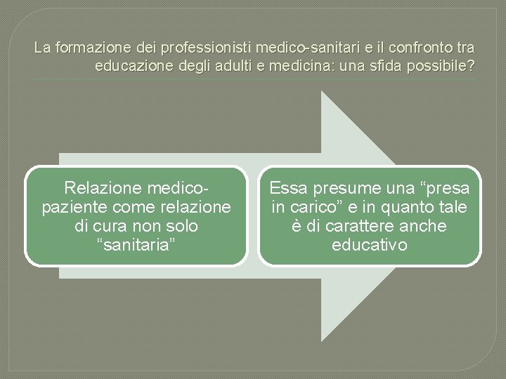 La formazione dei professionisti medico-sanitari e il confronto tra educazione degli adulti e medicina: