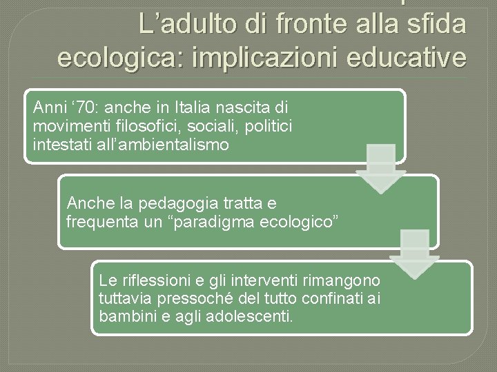 Primo Capitolo L’adulto di fronte alla sfida ecologica: implicazioni educative Anni ‘ 70: anche