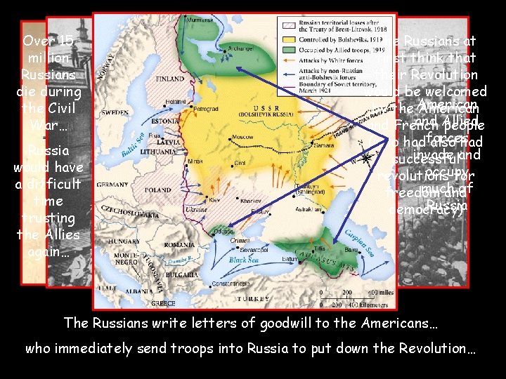 Over 15 million Russians die during the Civil War… Russia would have a difficult