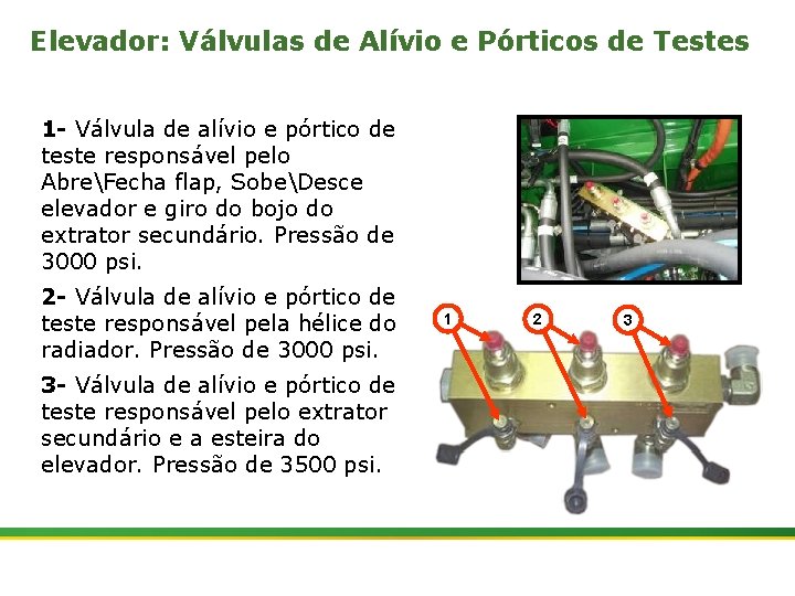 Elevador: Válvulas de Alívio e Pórticos de Testes 1 - Válvula de alívio e