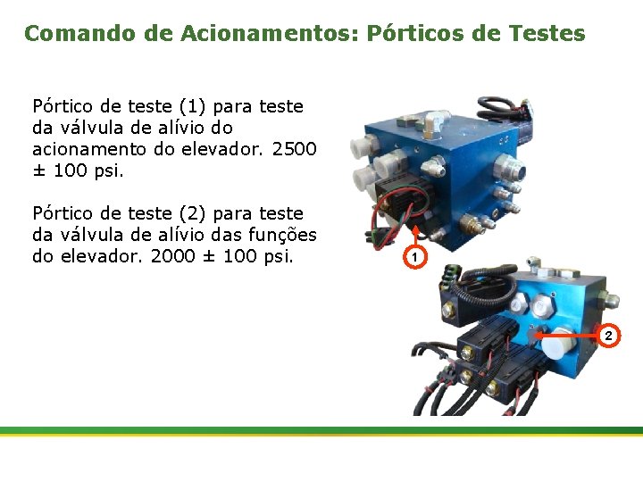 Comando de Acionamentos: Pórticos de Testes Pórtico de teste (1) para teste da válvula