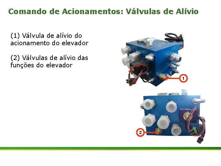 Comando de Acionamentos: Válvulas de Alívio (1) Válvula de alívio do acionamento do elevador