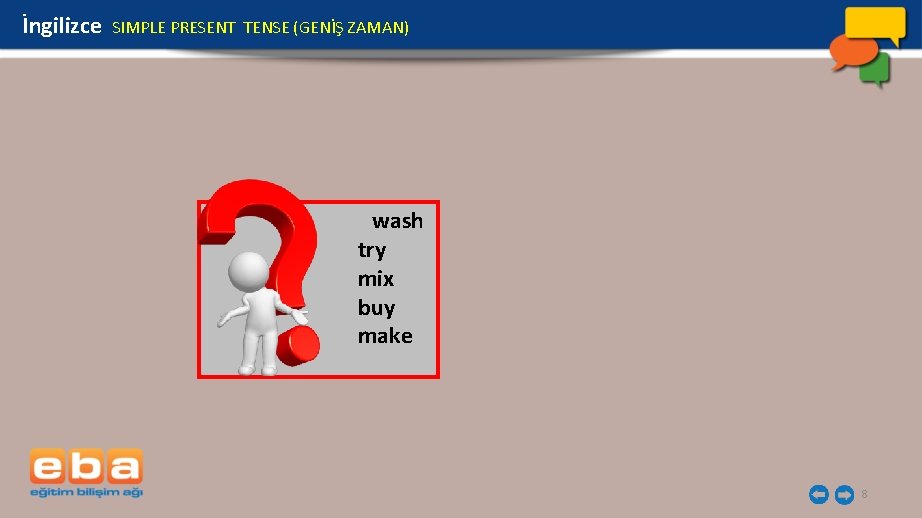 İngilizce SIMPLE PRESENT TENSE (GENİŞ ZAMAN) wash try mix buy make 8 