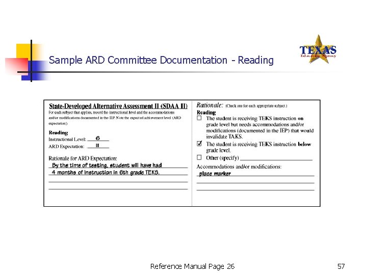 Sample ARD Committee Documentation - Reading Reference Manual Page 26 57 