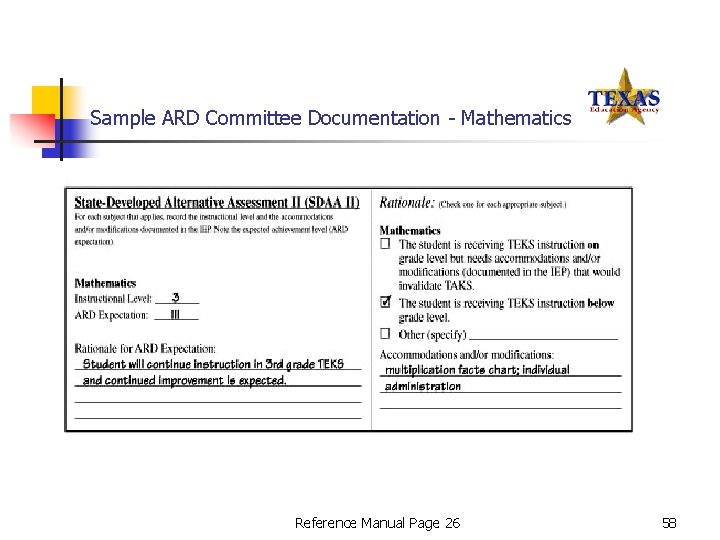 Sample ARD Committee Documentation - Mathematics Reference Manual Page 26 58 