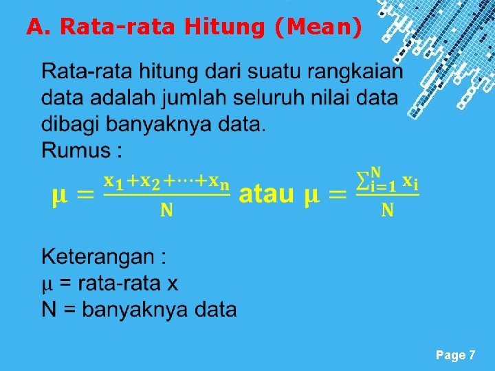 A. Rata-rata Hitung (Mean) Powerpoint Templates Page 7 