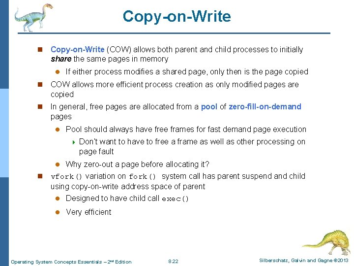 Copy-on-Write n Copy-on-Write (COW) allows both parent and child processes to initially share the Copy-on-Write n Copy-on-Write (COW) allows both parent and child processes to initially share the