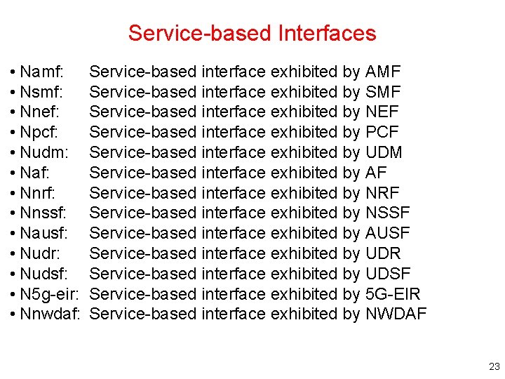 Service-based Interfaces • Namf: • Nsmf: • Nnef: • Npcf: • Nudm: • Naf: