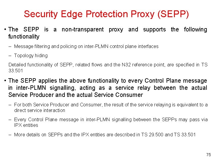 Security Edge Protection Proxy (SEPP) • The SEPP is a non-transparent proxy and supports