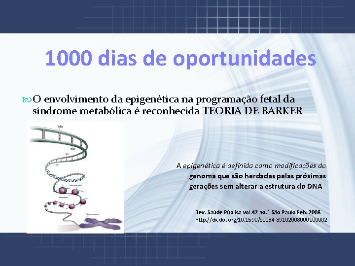  1000 dias de oportunidades O envolvimento da epigenética na programação fetal da síndrome