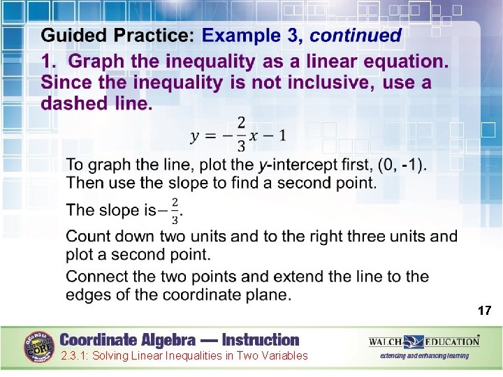  17 2. 3. 1: Solving Linear Inequalities in Two Variables 