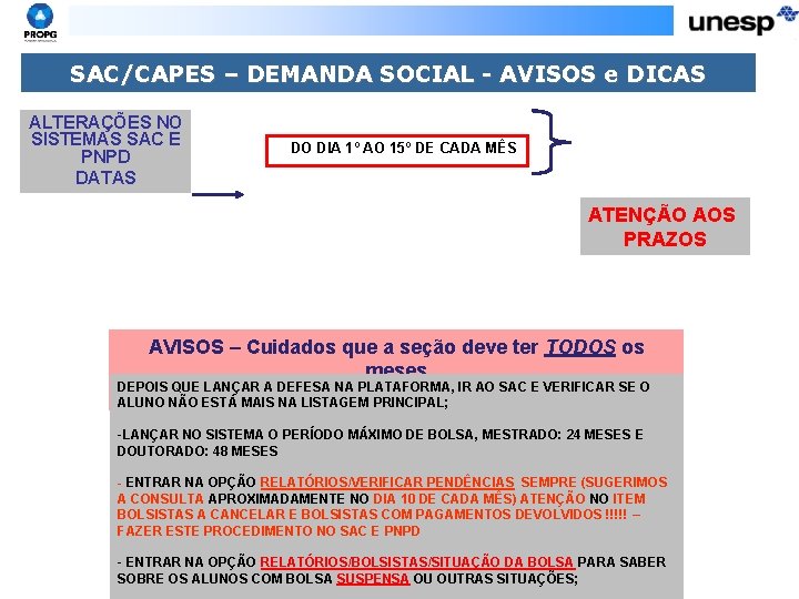 SAC/CAPES – DEMANDA SOCIAL - AVISOS e DICAS ALTERAÇÕES NO SISTEMAS SAC E PNPD
