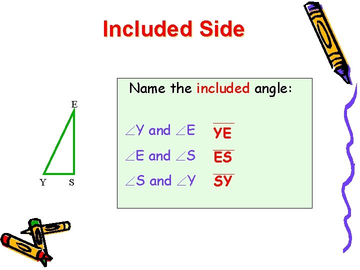 Included Side Name the included angle: E Y S Y and E YE E
