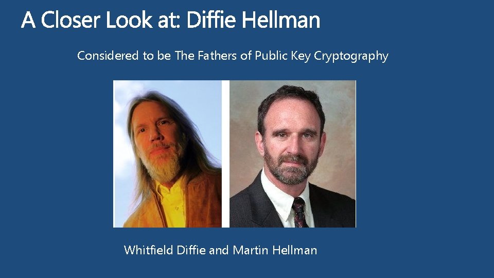 Considered to be The Fathers of Public Key Cryptography Whitfield Diffie and Martin Hellman