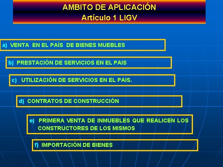 AMBITO DE APLICACIÓN Artículo 1 LIGV a) VENTA EN EL PAÍS DE BIENES MUEBLES