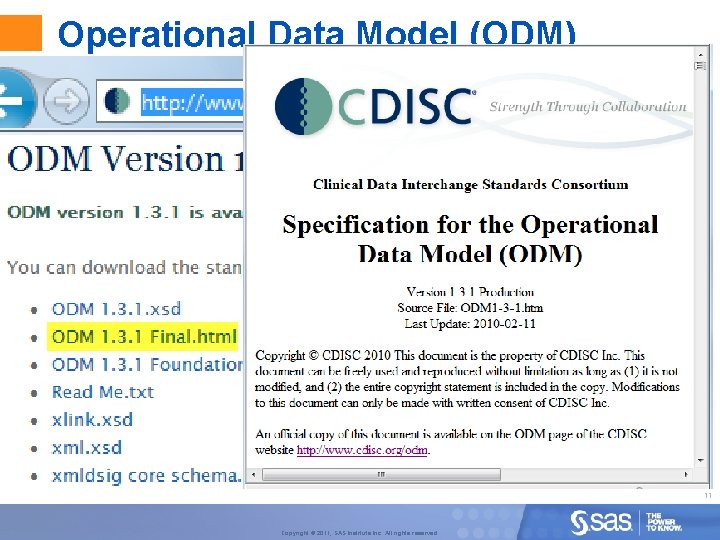 Operational Data Model (ODM) 11 Copyright © 2011, SAS Institute Inc. All rights reserved.