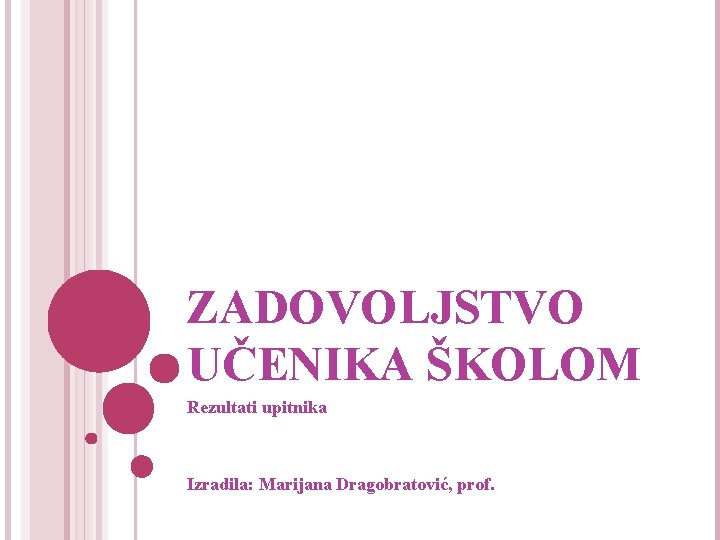 ZADOVOLJSTVO UČENIKA ŠKOLOM Rezultati upitnika Izradila: Marijana Dragobratović, prof. 