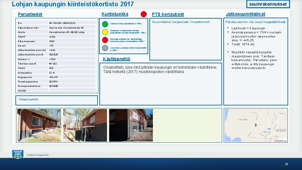 Lohjan kaupungin kiinteistökortisto 2017 Kuntoluokka Perustiedot N: o 39; 444 -001 -0004 -0010 Rakennuksen