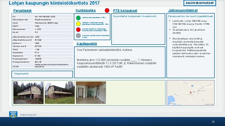 Lohjan kaupungin kiinteistökortisto 2017 Kuntoluokka Perustiedot N: o 181; 444 -439 -0001 -0325 Rakennuksen