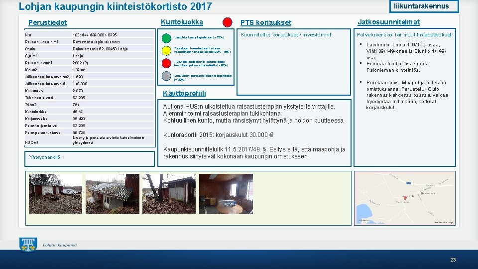 Lohjan kaupungin kiinteistökortisto 2017 Kuntoluokka Perustiedot N: o 182; 444 -439 -0001 -0325 Rakennuksen