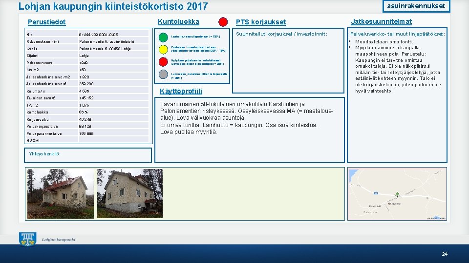 Lohjan kaupungin kiinteistökortisto 2017 Kuntoluokka Perustiedot N: o 8; 444 -439 -0001 -0405 Rakennuksen