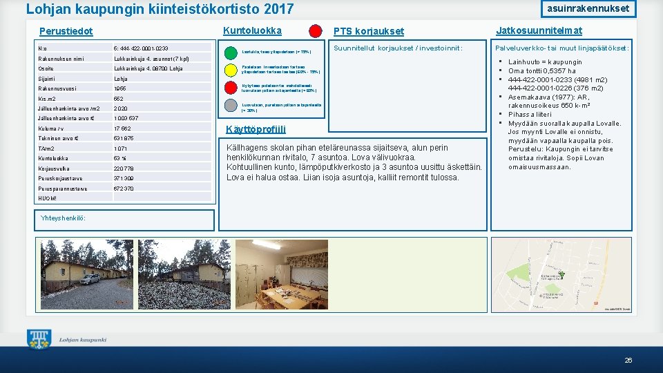 Lohjan kaupungin kiinteistökortisto 2017 Kuntoluokka Perustiedot N: o 5; 444 -422 -0001 -0233 Rakennuksen